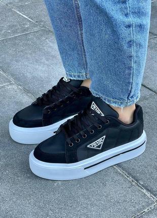 Кроссовки женские prada macro re-nylon brushed leather sneakers ‘black’ not lux1 фото