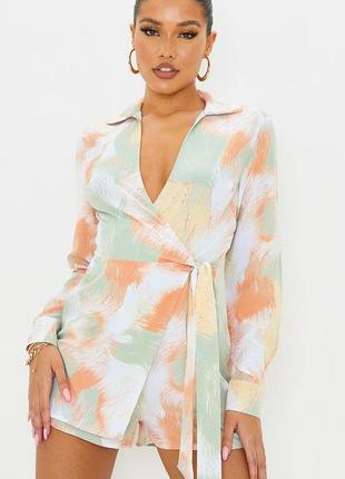 Комбінезон prettylittlething green printed wrap collared playsuit, eu 38