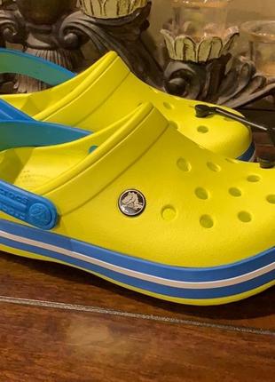 Крокс крокбэнд клог детские желто-зеленые crocs crocband clog kids tennis green ball/ocean3 фото