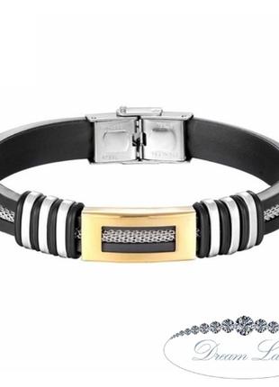 Браслет из нержавеющей медицинской стали на силиконовом ремешке с позолотой 061