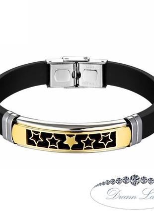 Браслет з нержавіючої медичної стали на силіконовому ремінці з позолотою 064