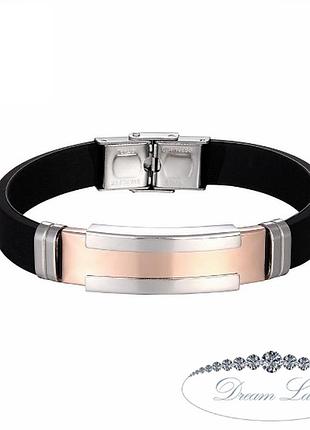 Браслет из нержавеющей стали на силиконовом ремешке с розовой позолотой 070