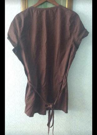 Блуза шоколадного кольору, льон коттон3 фото