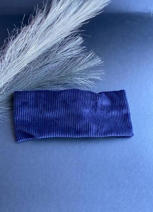 Повязка на голову чалма велюровая велюр бархат в рубчик пудрова синяя2 фото