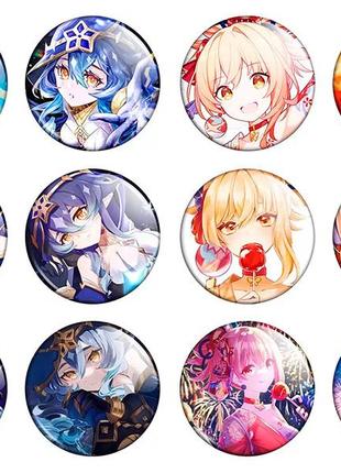 Значки аниме треос  "genshin impact" (женшин импакт) - набор 12 шт.  (арт. 135355)