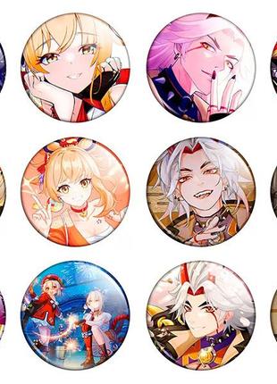 Значки аниме треос  "genshin impact" (женшин импакт) - набор 12 шт.  (арт. 135357)