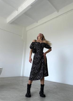 Жіноча чорна літня легка розкішна стильна якісна трендова  довга максі сукня в квітах4 фото