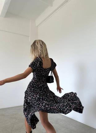 Женское черное летнее легкое роскошное стильное качественное трендовое длинное макси платье в цветах8 фото