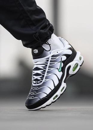 Мужские кроссовки nike air max plus white/black/green tn