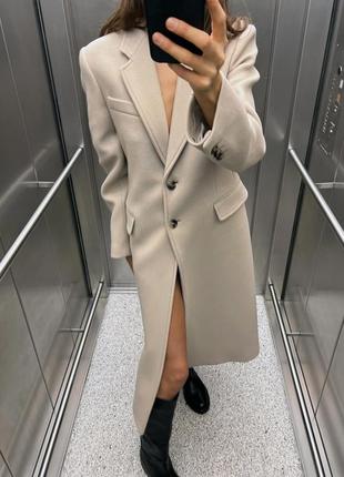 Zara длинное приталенное пальто из шерсти2 фото