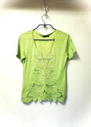B&a кофточка  футболка трикотаж хлопок салатовая декор цветы/термостразы женская лето р40-42-44