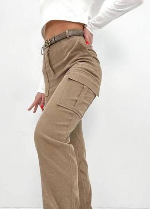 Женские вельветовые брюки карго 42 размер. бежевый2 фото