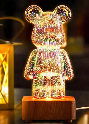 Ночная лампа фейерверк медведь 3д bearbricks 7 цветовых режимов светодиодный