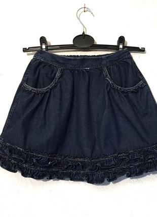 Denim by h&m красивая детская юбка синяя мини котоновая с рюшками на девочку 5-10лет2 фото