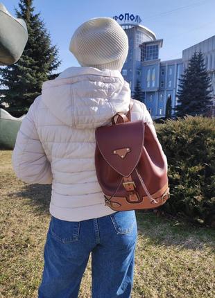 Кожаный женский городской коричневый рюкзак, стильный рюкзак2 фото