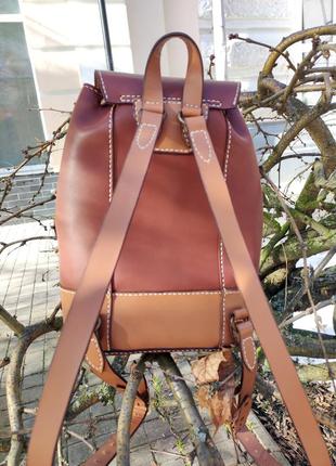 Кожаный женский городской коричневый рюкзак, стильный рюкзак6 фото