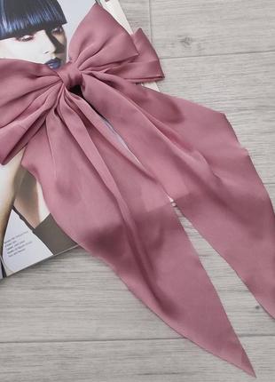 Женская заколка для волос с бантом серо-розовый (15005)3 фото