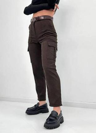 Женские вельветовые брюки карго 52 размер. шоколад