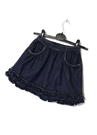 Denim by h&m красивая детская юбка синяя мини котоновая с рюшками на девочку 5-10лет3 фото