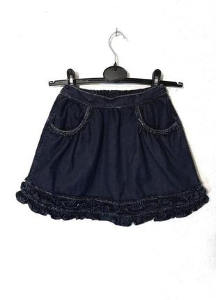 Denim by h&m красивая детская юбка синяя мини котоновая с рюшками на девочку 5-10лет1 фото