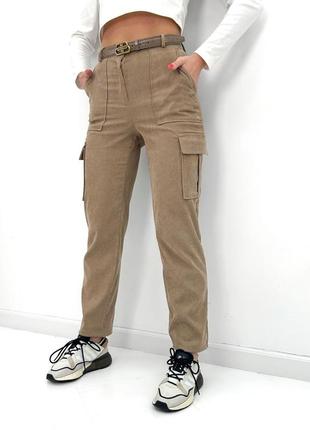 Стильные коричневые женские штаны джоггеры штаны-джоггеры вельветовые джоггеры зауженные женские штаны с накладными карманами9 фото