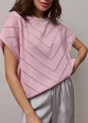 Жіночий стильний джемпер жилет вільного крою, колір блідо-рожевий. модель 2772 trikobakh5 фото