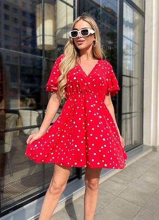 Легка літня сукня жіноча чорна коротка сукня в горох бебі долл зі спідницею клеш...