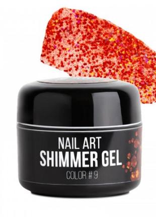 Гель nub shimmer gel 09, червоний голографічний мікс блискіток та конфетті, 5 г