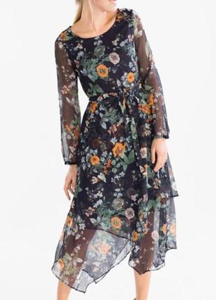 Супертрендовое роскошное шифоновое платье jessica красивый принт цветы1 фото