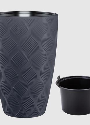 Горщик із вкладкою flow slim д.30 см, антрацит морозостійкий