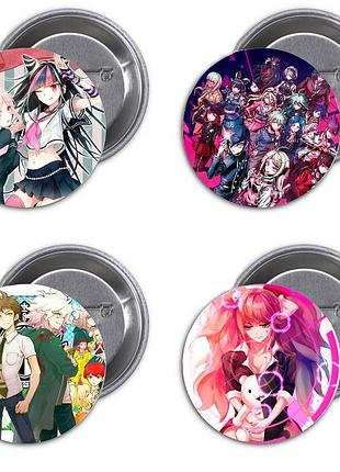 Значки аниме треос  "данганронпа" (danganronpa) - набор 4 шт.  (арт. 135123)