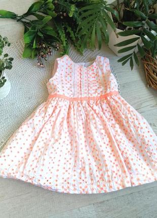 Платье на малышку 3-6 мес белое оранжевое праздничное с ришелье early days1 фото