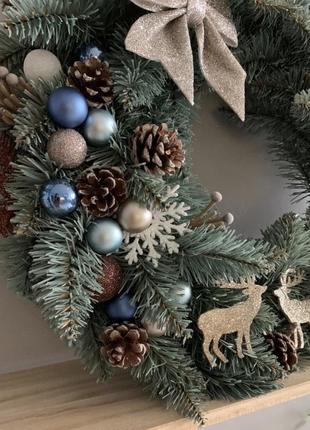 Вінок новорічний різдвяний elegant зі штучної хвої d-40 см блакитний3 фото