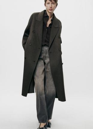 Zara двубортное пальто из шерсти, шерстяное пальто