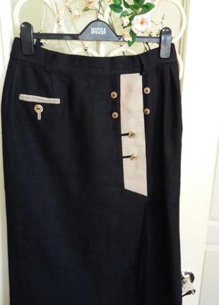 Льняная черная юбка миди, германия юбка из льна с пуговицами1 фото