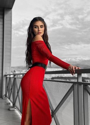 Розкішна та романтична червона міді сукня з поясом6 фото