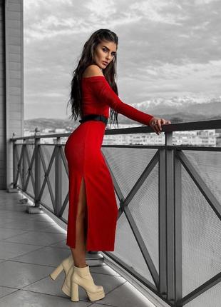 Розкішна та романтична червона міді сукня з поясом2 фото