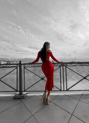 Розкішна та романтична червона міді сукня з поясом5 фото