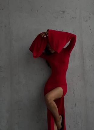Жіноча червона розкішна довга сукня максі з глибоким вирізом на спині та з розкльошеними рукавими2 фото