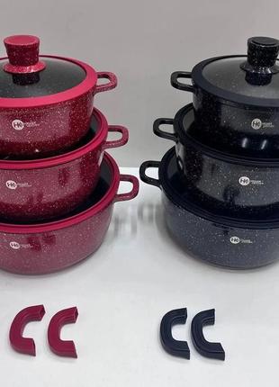 Набір посуду з гранітним антипригарним покриттям higher kitchen hk-325 (чорний, червоний)8 фото
