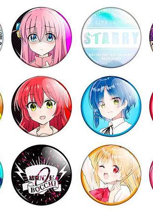 Значки аніме треос самотній рокер! / bocchi the rock! - набір 12 шт.