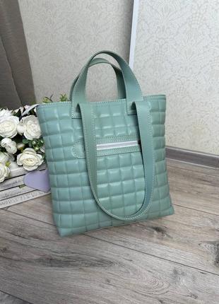 Женская стильная и качественная сумка шоппер из эко кожи мята5 фото