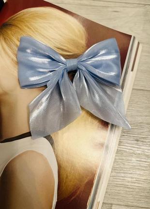 Женская заколка для волос 11*12см с блестящим бантиком голубой (1715)