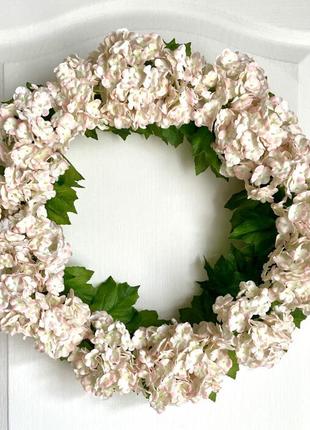 Вінок весняний декоративний "цвіт калини" нюдовий 45 см2 фото