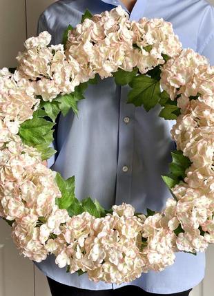 Вінок весняний декоративний "цвіт калини" нюдовий 45 см1 фото