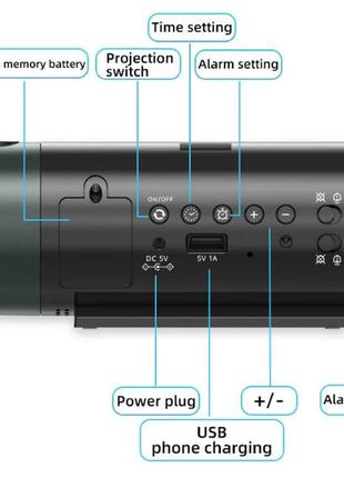 Годинник електронний настільний настінний цифровий з проектором3 фото