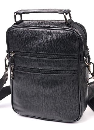 Вместительная мужская сумка кожаная 21271 vintage черная2 фото