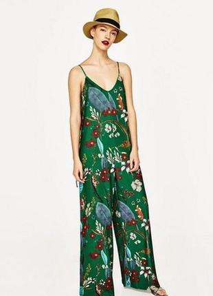 Комбінезон-сарафан zara floral трикотаж зелений5 фото