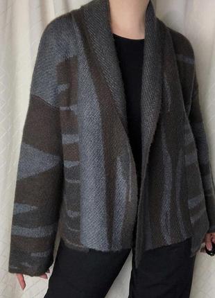 Кардиган bohemia с мохера шерсти и альпаки ассиметричный дизайнерский оверсацз свитер накидка мохеровый шерстяной2 фото