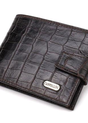 Фактурний невеликий чоловічий гаманець з натуральної шкіри з тисненням під крокодила canpellini 21747 чорний